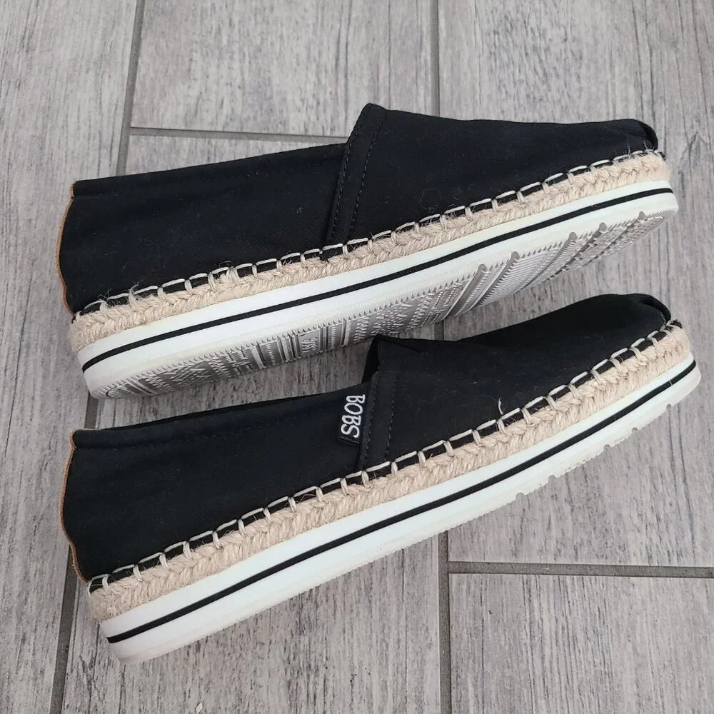 BOBS from Skechers Women's Black Canvas Espadrille Slip On Shoes Size 6